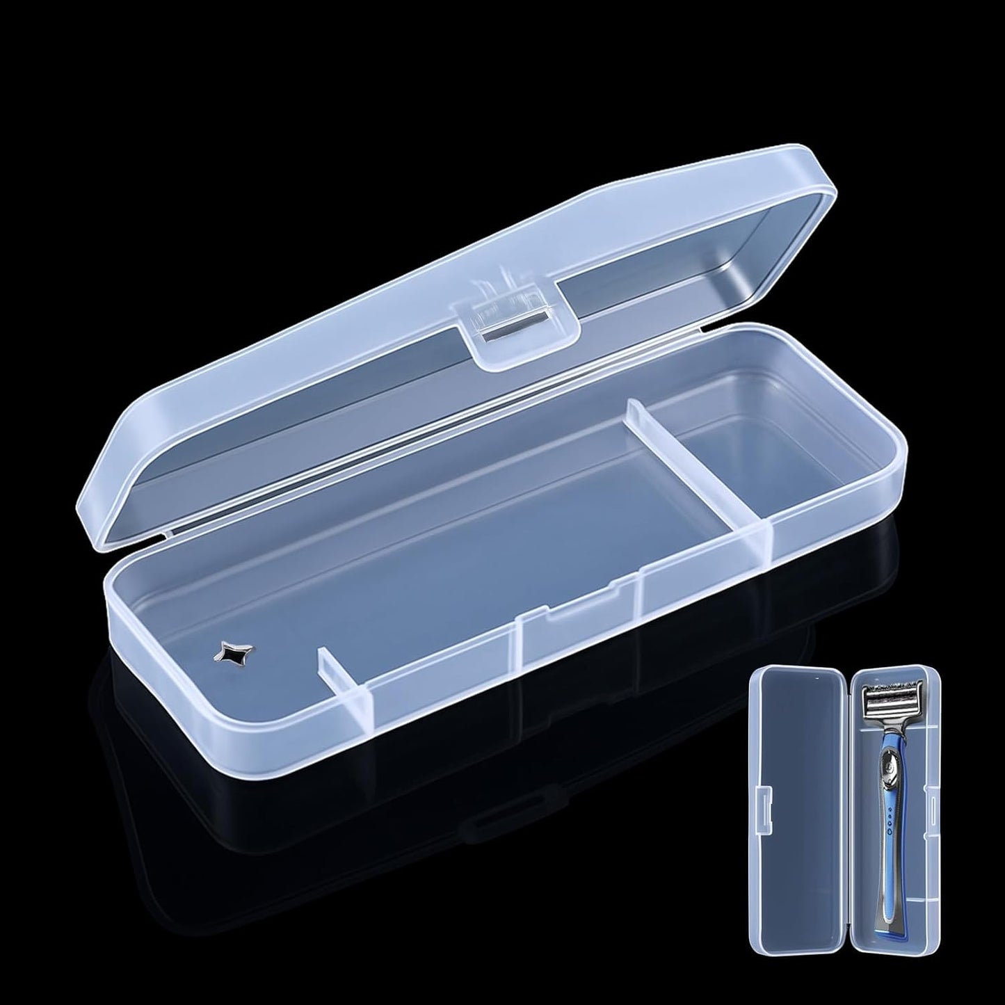 Razor Storage Case – Portable Transparent Plastic Protective Box, Compact Shaver Organizer for Men’s Razors and Blades, Dustproof and Moisture-Resistant Grooming Tool Holder for Home, Business Trips, Gym, and Travel