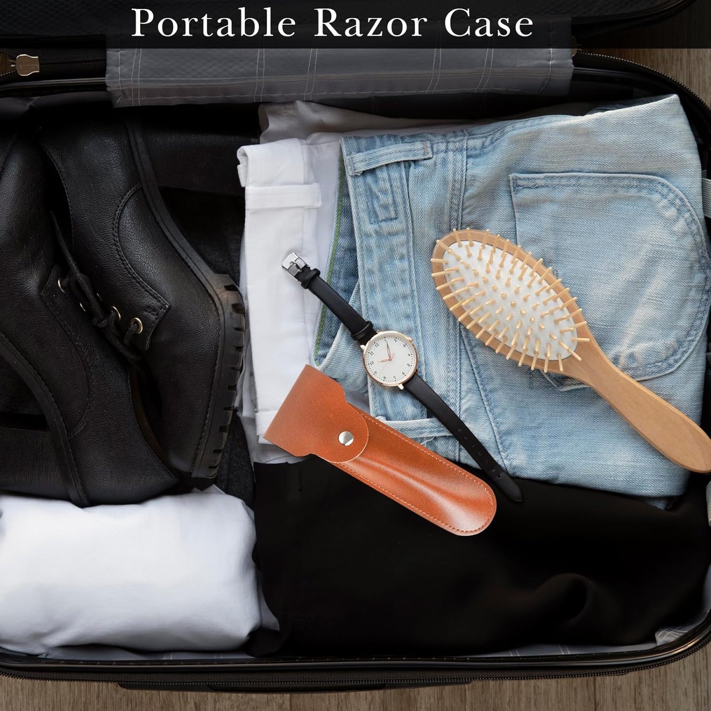Leather Razor Storage Pouch – Portable Protective Case for Manual Razors, Durable Anti-Scratch Travel Carrying Case for Men’s Shaving Tools, Compact Shaver Holder for Home, Business Trips, and Travel