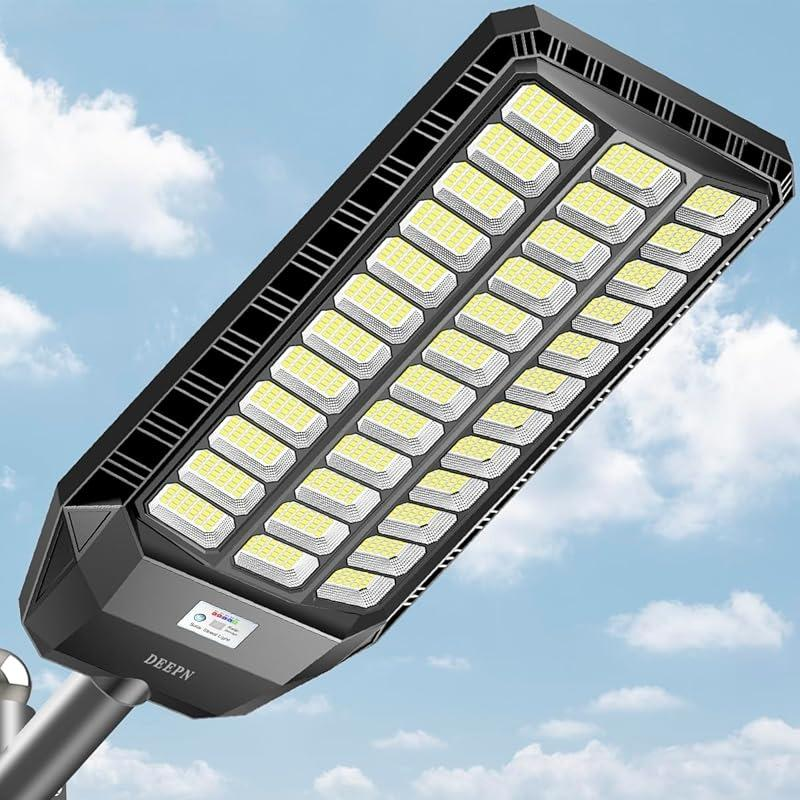 DEEPN 9000W IP67 Super Bright Solar Street Lights 650000 Lumens Energy Efficient LED Lamp Dusk to Dawn Motion Sensor Remote Control 3 Lighting Modes Waterproof Outdoor Lighting