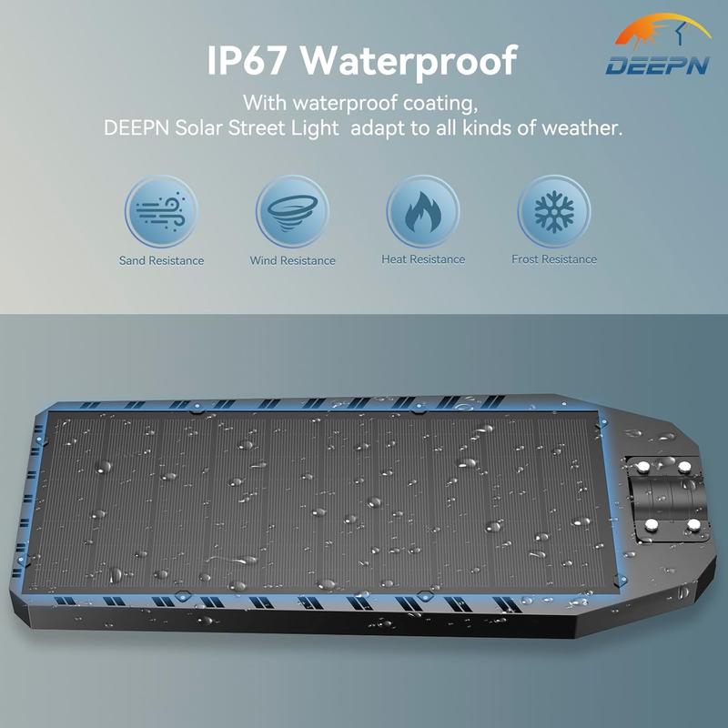 DEEPN 9000W IP67 Super Bright Solar Street Lights 650000 Lumens Energy Efficient LED Lamp Dusk to Dawn Motion Sensor Remote Control 3 Lighting Modes Waterproof Outdoor Lighting