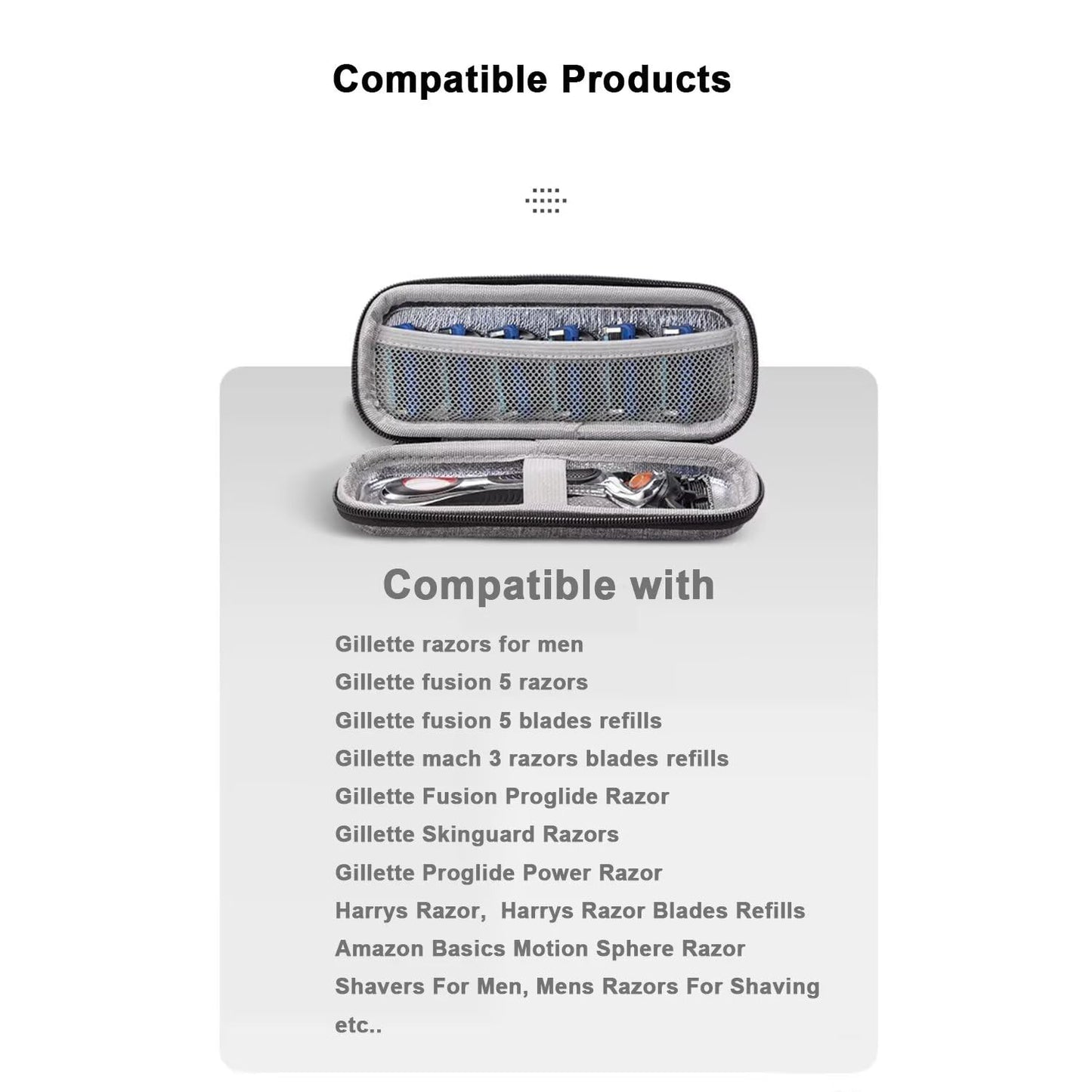 Razor Travel Case – Portable Hard EVA Storage Box for Men’s Shaving Tools, Waterproof Shockproof Organizer Bag Compatible with Gillette, Harry’s, and More, with Mesh Pocket & Elastic Strap, Perfect for Home, Business Trips, Gym and Travel