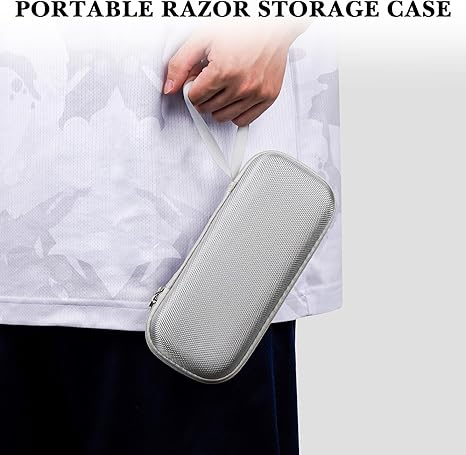 Razor Storage Case – Portable EVA Hard Shell Travel Protective Bag, Waterproof Shockproof Anti-Pressure Shaver Organizer Pouch for Manual and Electric Razors (White)