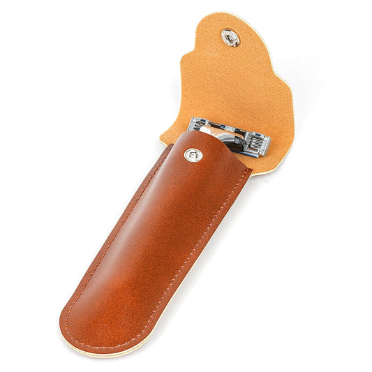Leather Razor Storage Pouch – Portable Protective Case for Manual Razors, Durable Anti-Scratch Travel Carrying Case for Men’s Shaving Tools, Compact Shaver Holder for Home, Business Trips, and Travel