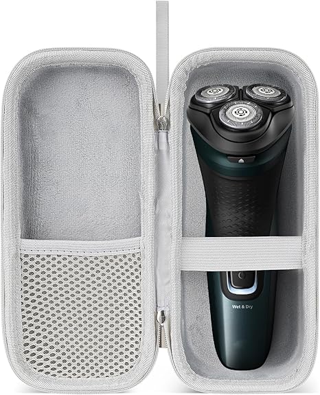 Razor Storage Case – Portable EVA Hard Shell Travel Protective Bag, Waterproof Shockproof Anti-Pressure Shaver Organizer Pouch for Manual and Electric Razors (White)